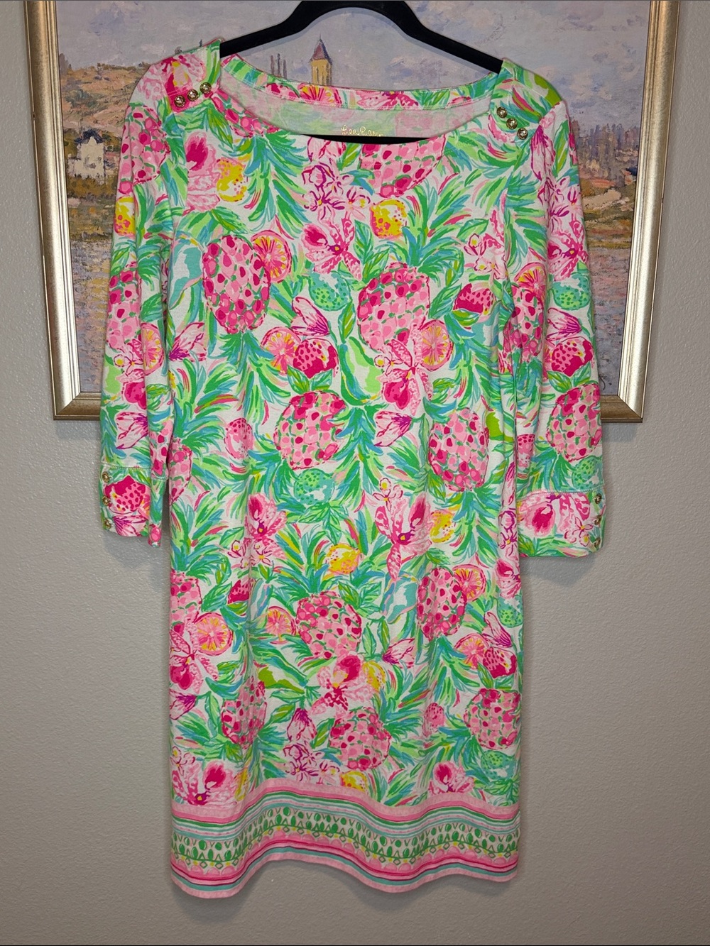 Lilly Pulitzer Pink & Green Tropical Dress size medium like new(bin13)